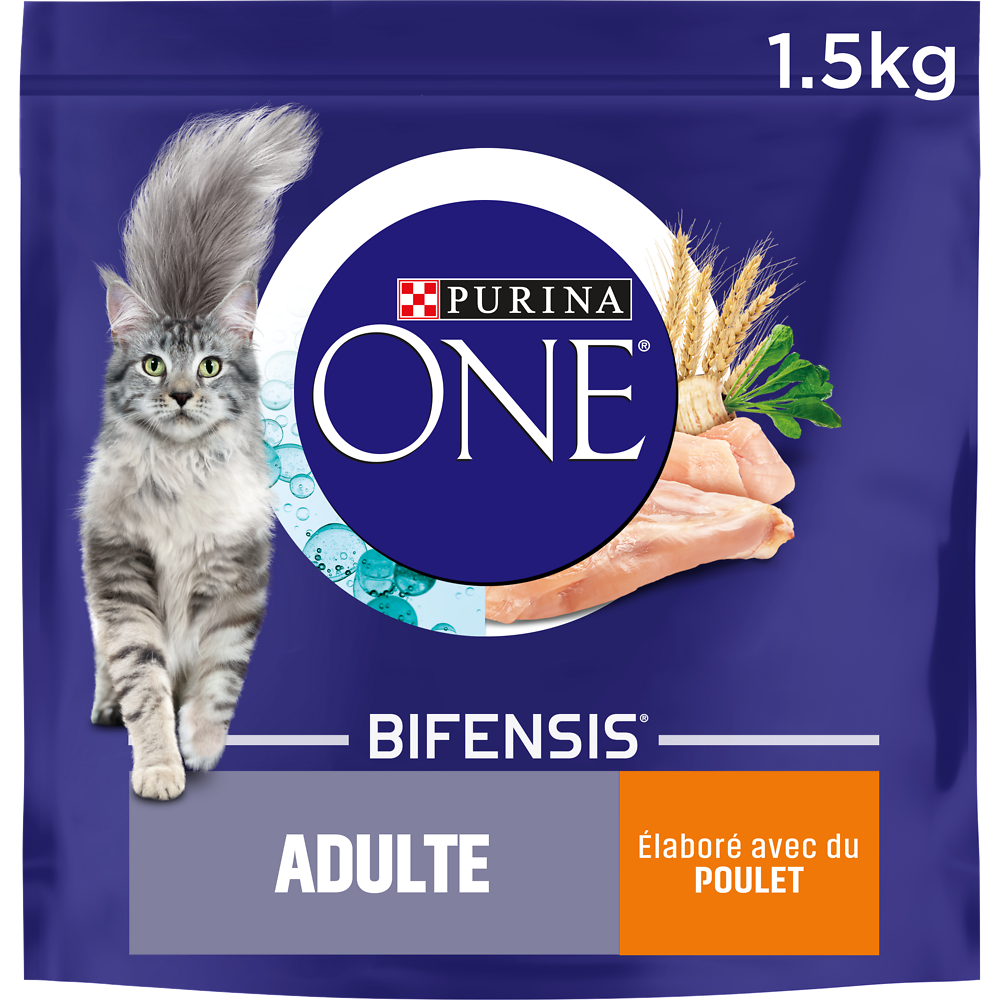 Croquettes pour chat adulte Poulet, Céréales Complètes PURINA ONE -1,5kg