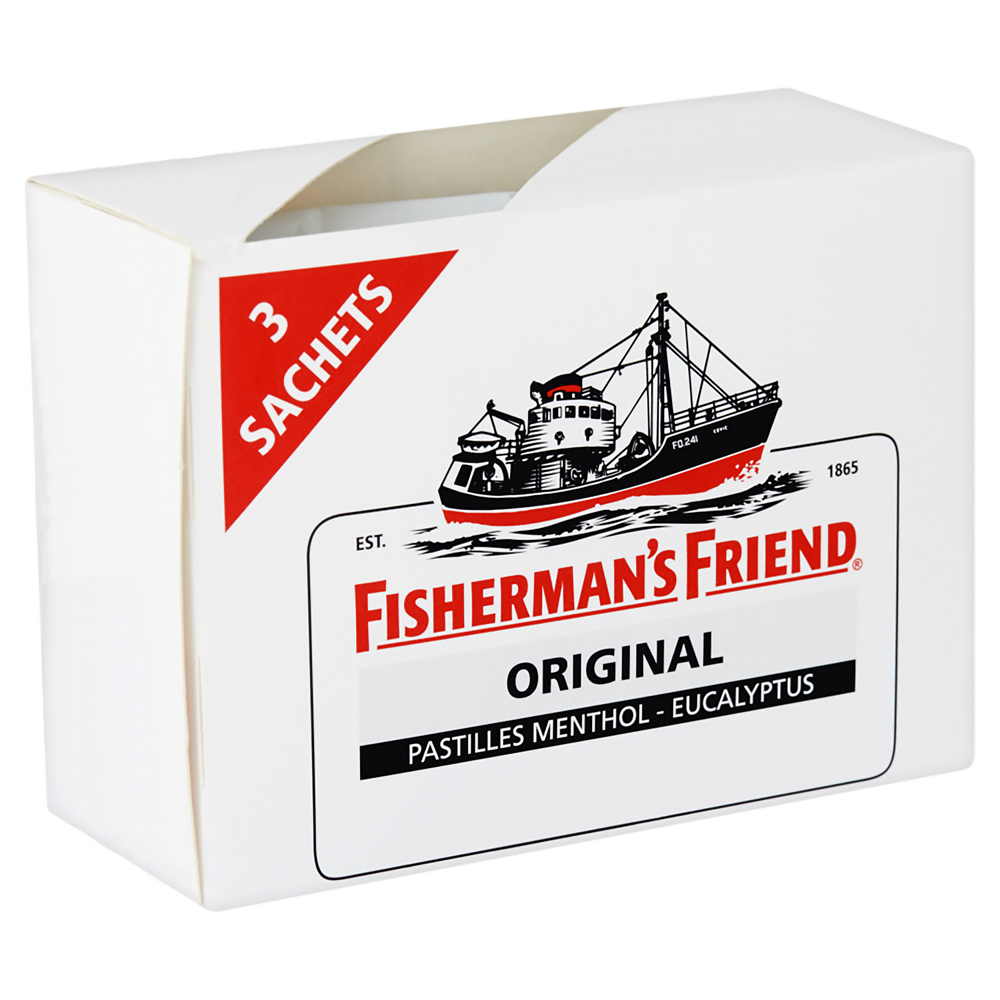 Pastilles menthol et eucalyptus FISHERMAN'S FRIEND, boite de 3 sachets75g