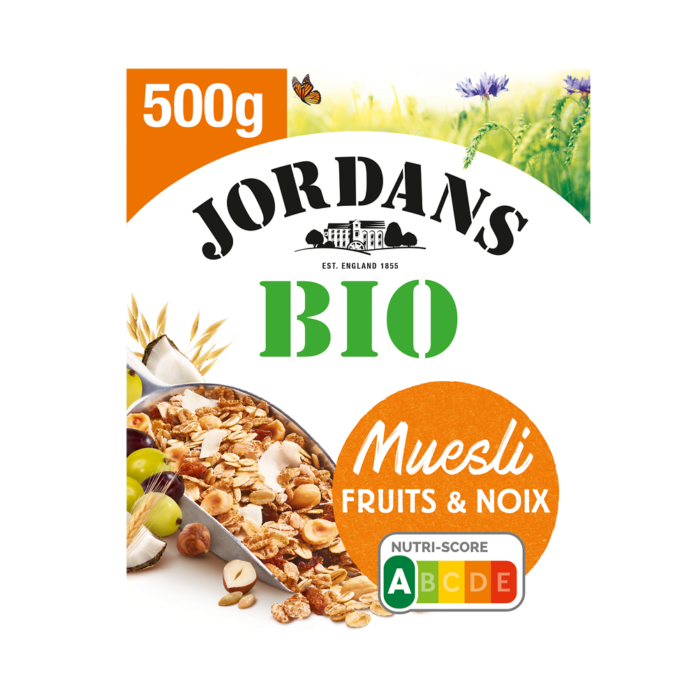 Céréales spécial fruits Muesli BIO JORDAN'S, boîte de 500g