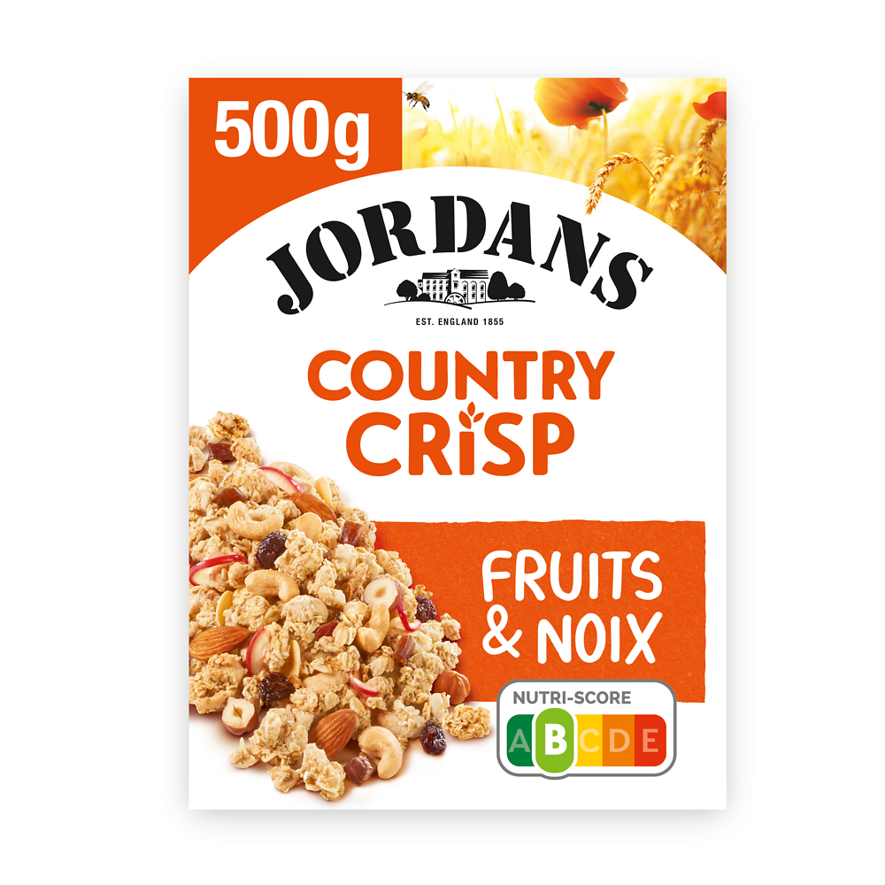 Céréales country crisp fruits et noix JORDANS, paquet de 500g