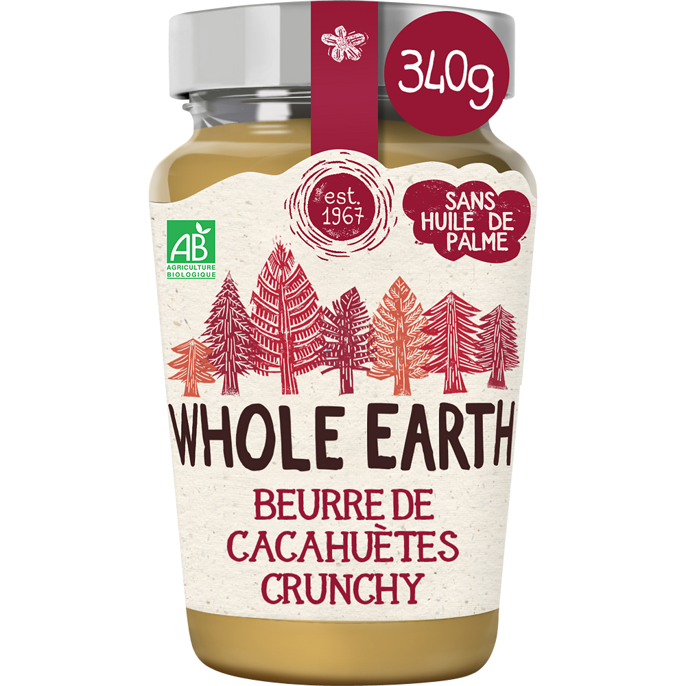 Beurre de cacahuètes crunchy bio WHOLE EARTH, 340g