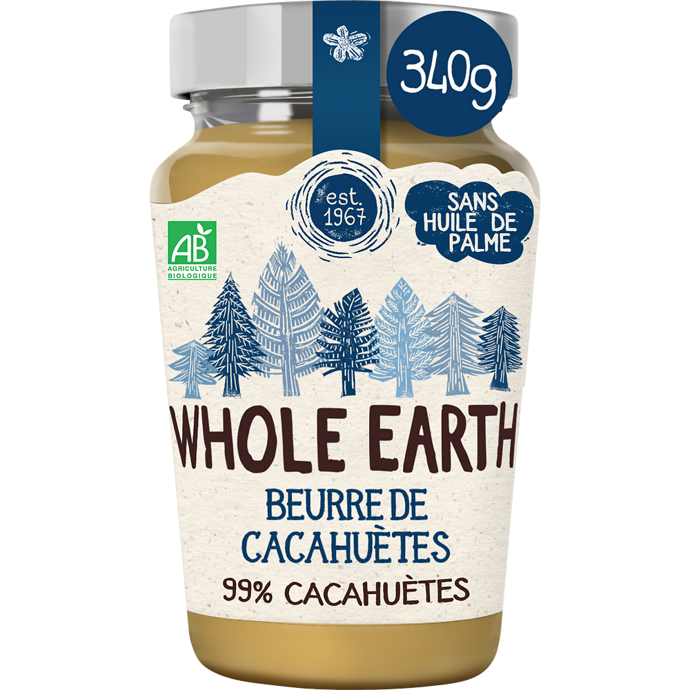 Beurre de cacahuètes s/sucres ajoutés bio WHOLE EARTH, 340g