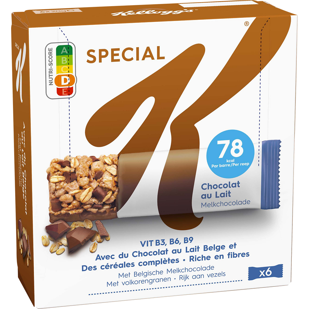 Barres Céréales SPECIAL  K KELLOGG'S Chocolat au lait, 6x20g