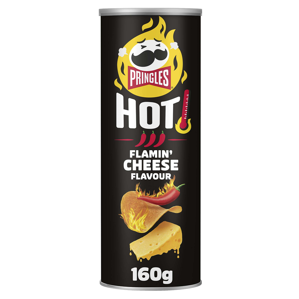 Chips tuiles apéritif PRINGLES hot flamin' saveur fromage et piment ,tubo 160g