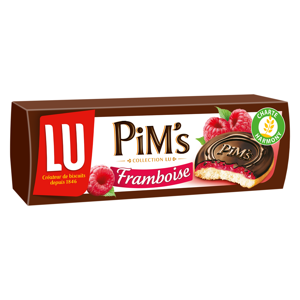 Biscuits génoises nappées framboise chocolat Pim's LU, paquet de 150g