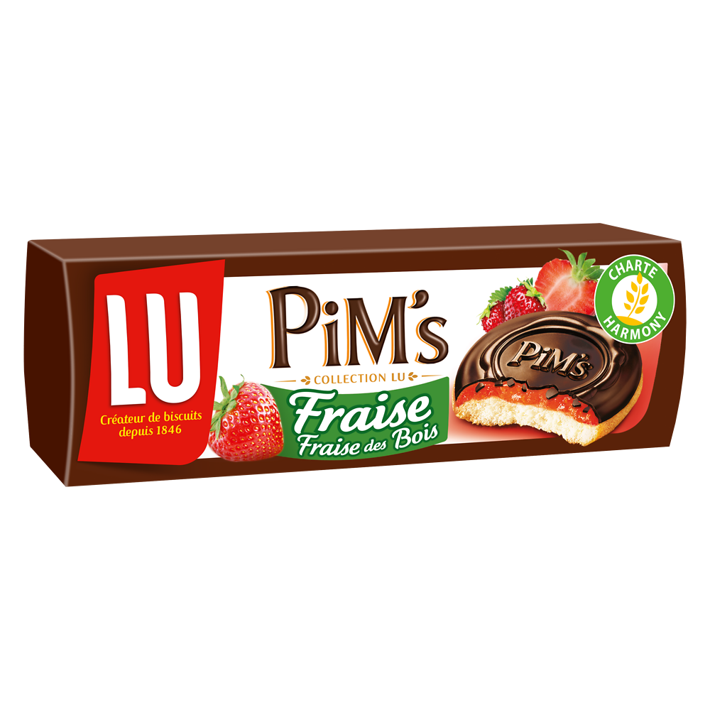 Biscuits génoises nappées fraise chocolat Pim's LU, paquet de 150g