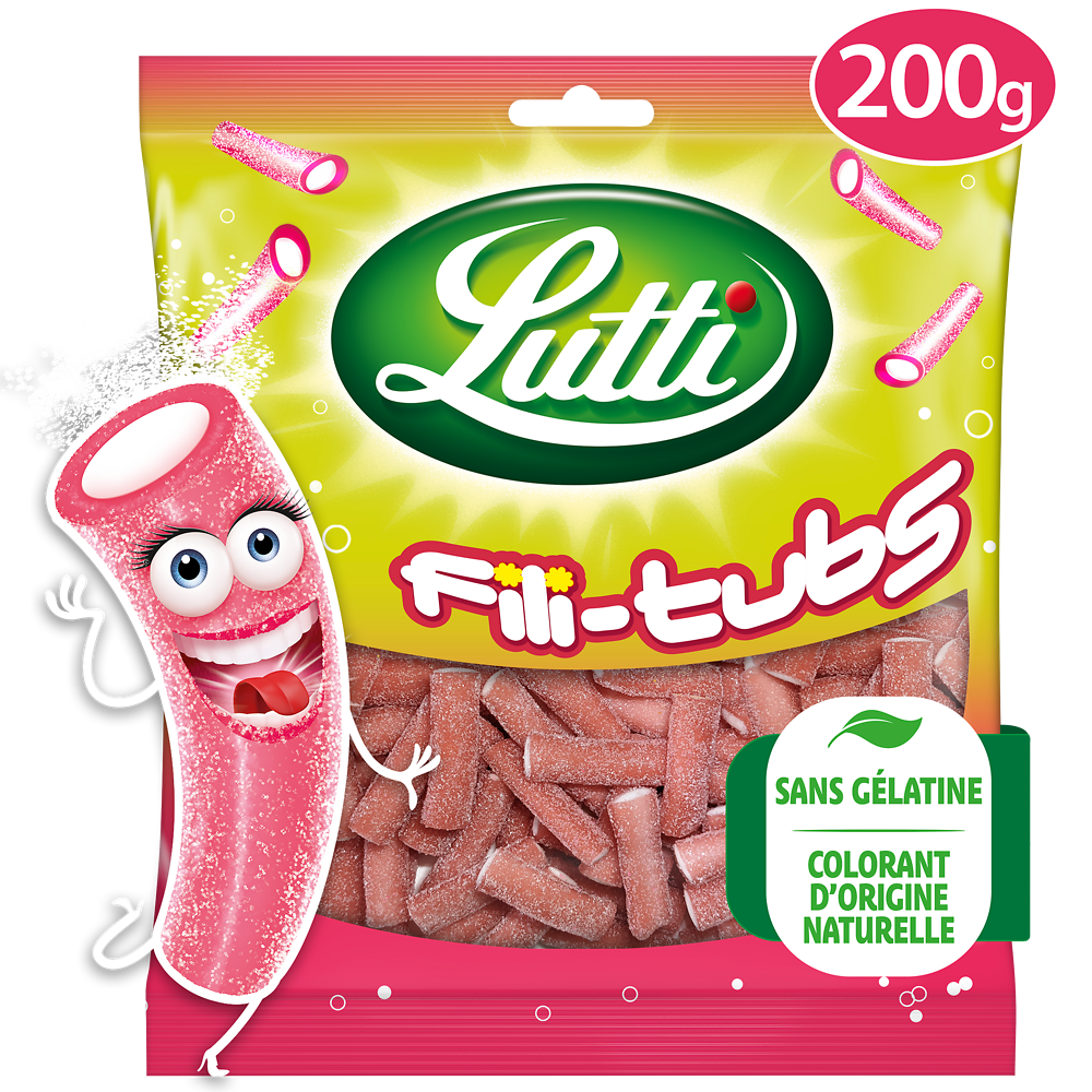 Bonbons Fili-Tubs piquants à la fraise LUTTI - Sachet de 200g