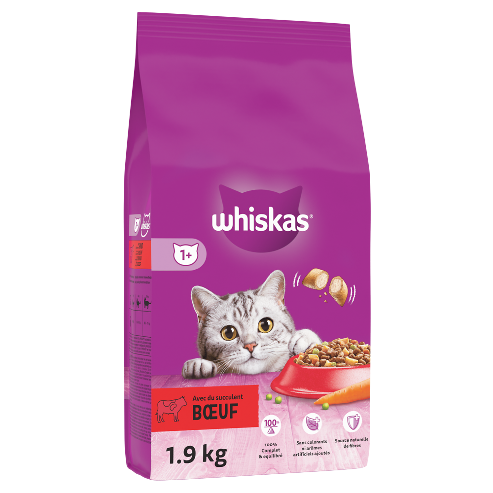 Croquettes chat au boeuf WHISKAS - 1,9kg