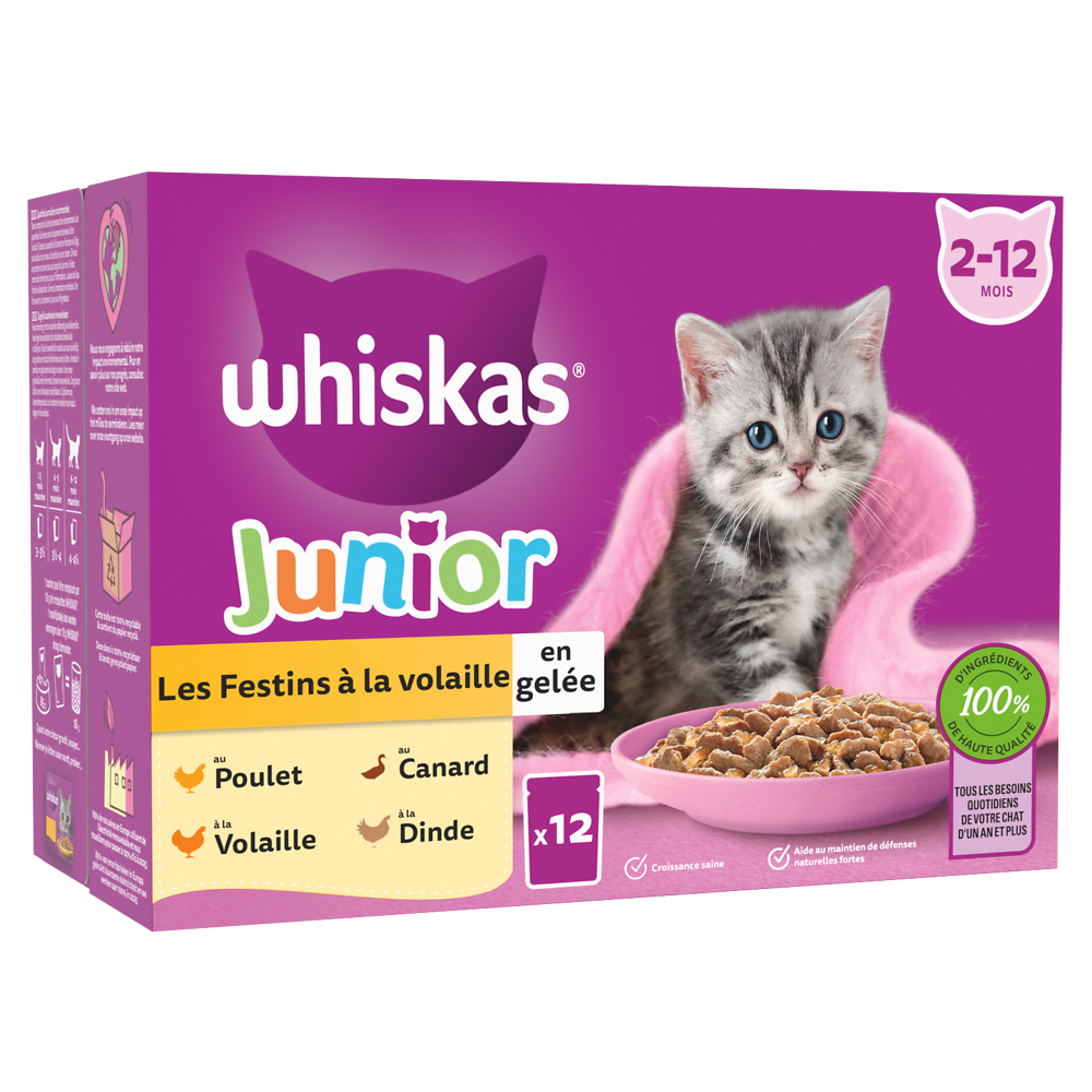 Sachets fraîcheur chaton Les Festins à la Volaille en gelée WHISKAS -12x85g