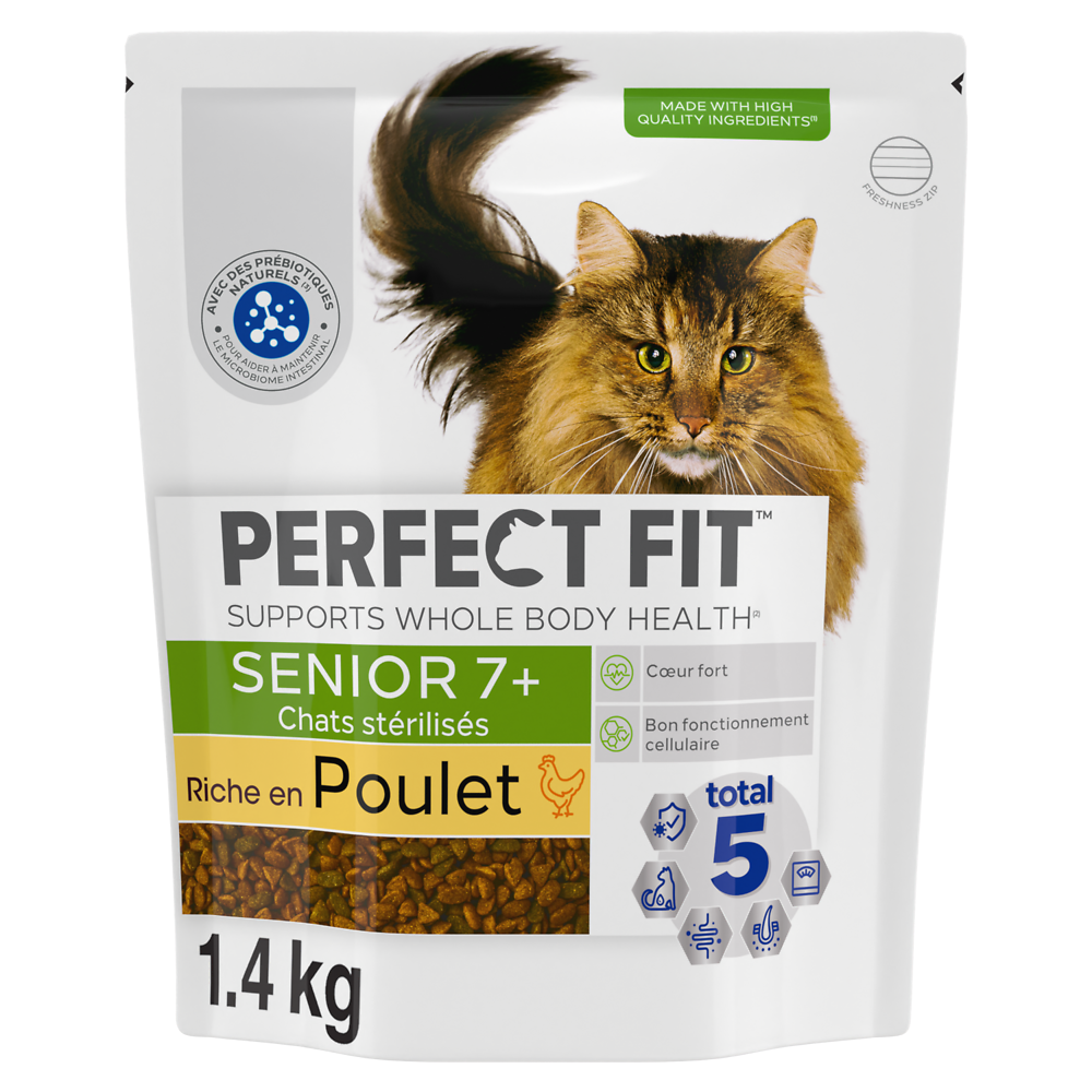 Croquettes chat stérilisé sénior Riche en Poulet PERFECT FIT - 1,4kg