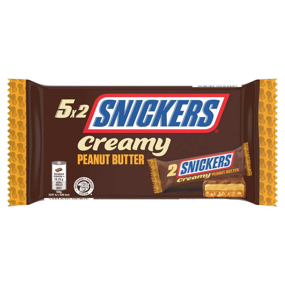 Barres chocolat lait caramel cacahuètes SNICKERS, x5, 182,5g