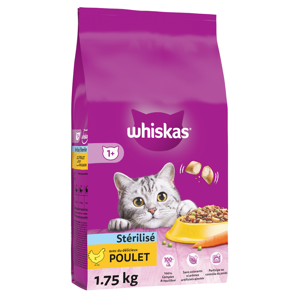 Croquettes chat stérilisé au poulet WHISKAS - 1,75kg