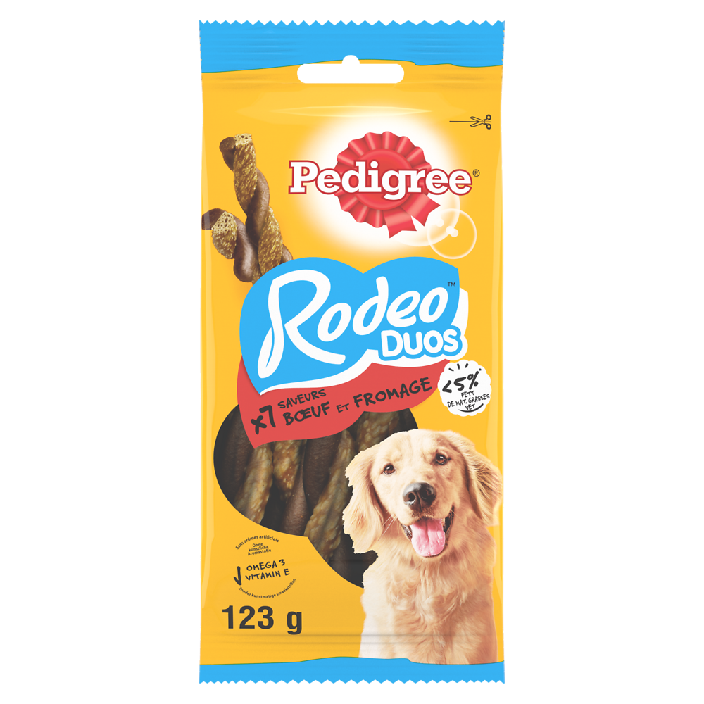 Friandises chien récompenses Rodeo boeuf et fromage PEDIGREE x7 - 123g