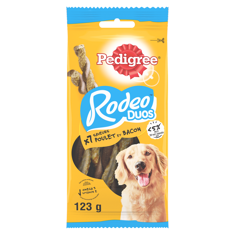 Friandises chien récompenses Rodeo au poulet et bacon PEDIGREE x7 - 123g