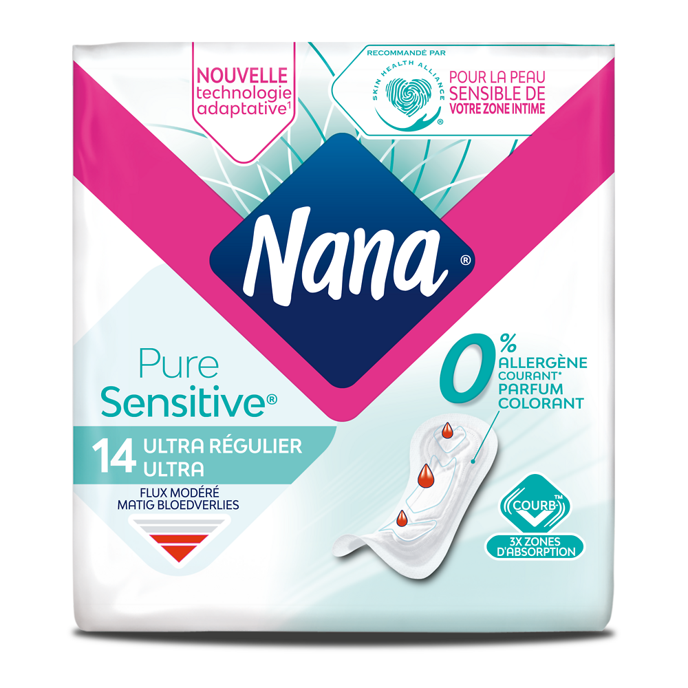 Serviettes hygiéniques pure sensitive normal 0% allergène NANA, x14