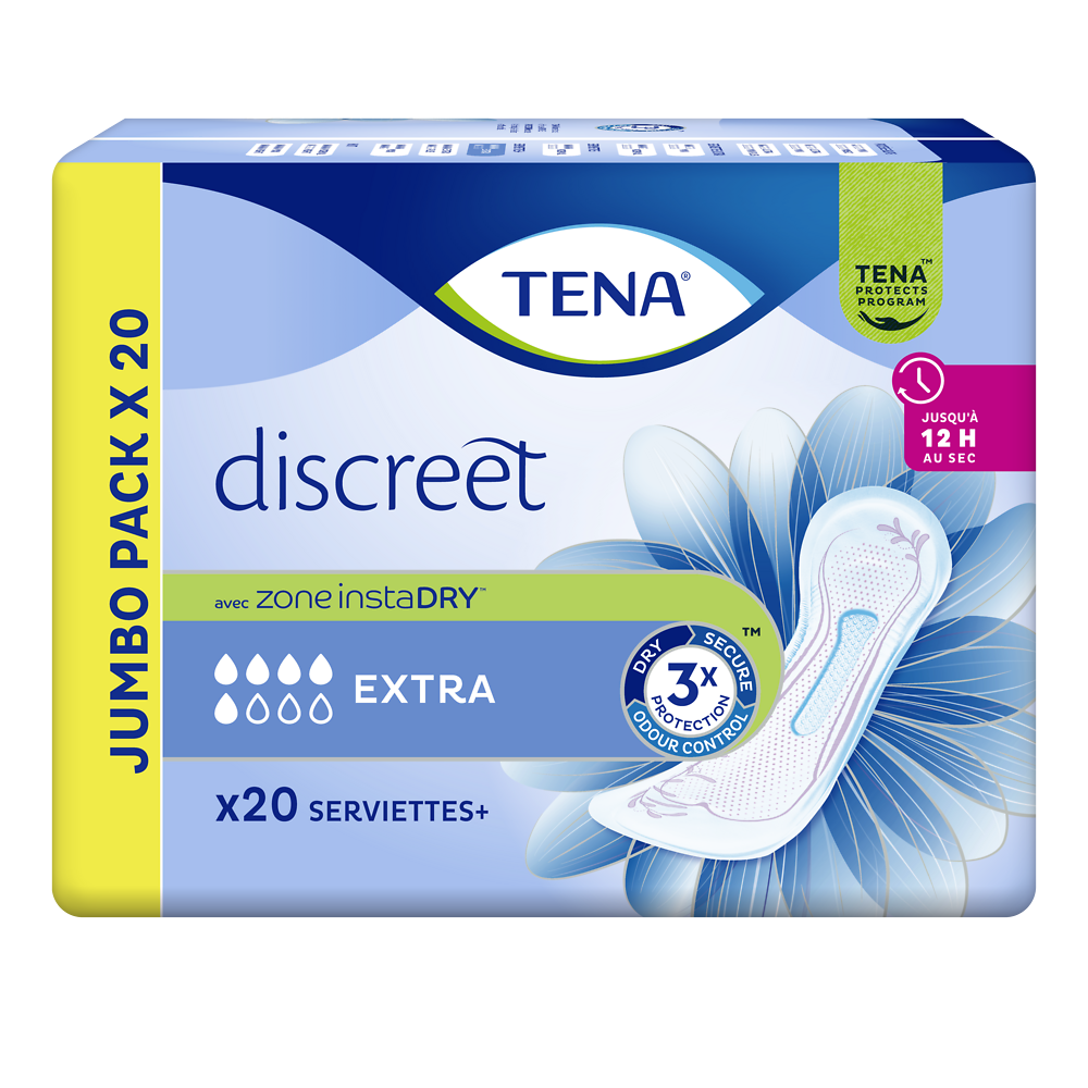 Serviettes incontinence discreet extra jumbo TENA LADY, x20