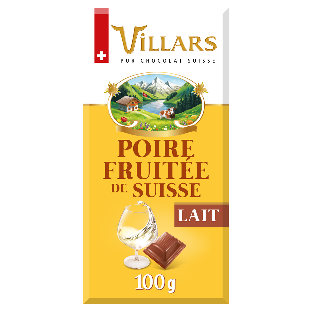 Chocolat au lait à la liqueur "Larmes de poire williams", VILLARS, Tablette de 100g