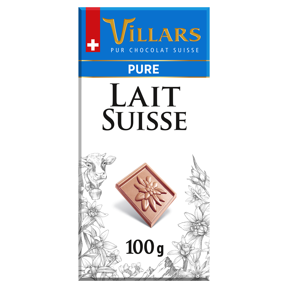 Chocolat au pur lait Suisse VILLARS, Tablette de 100g