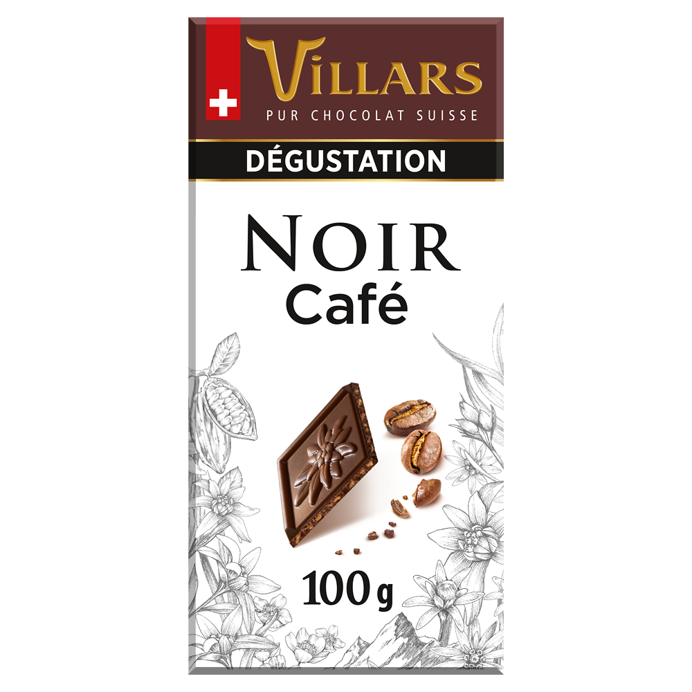 Chocolat noir aux pépites de café Dégustation VILLARS, Tablette de 100g