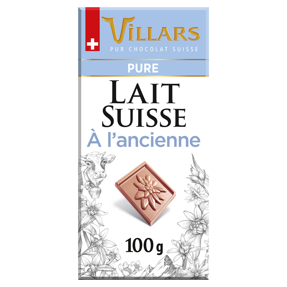 Chocolat au pur lait suisse à l'ancienne VILLARS Tablette de 100g