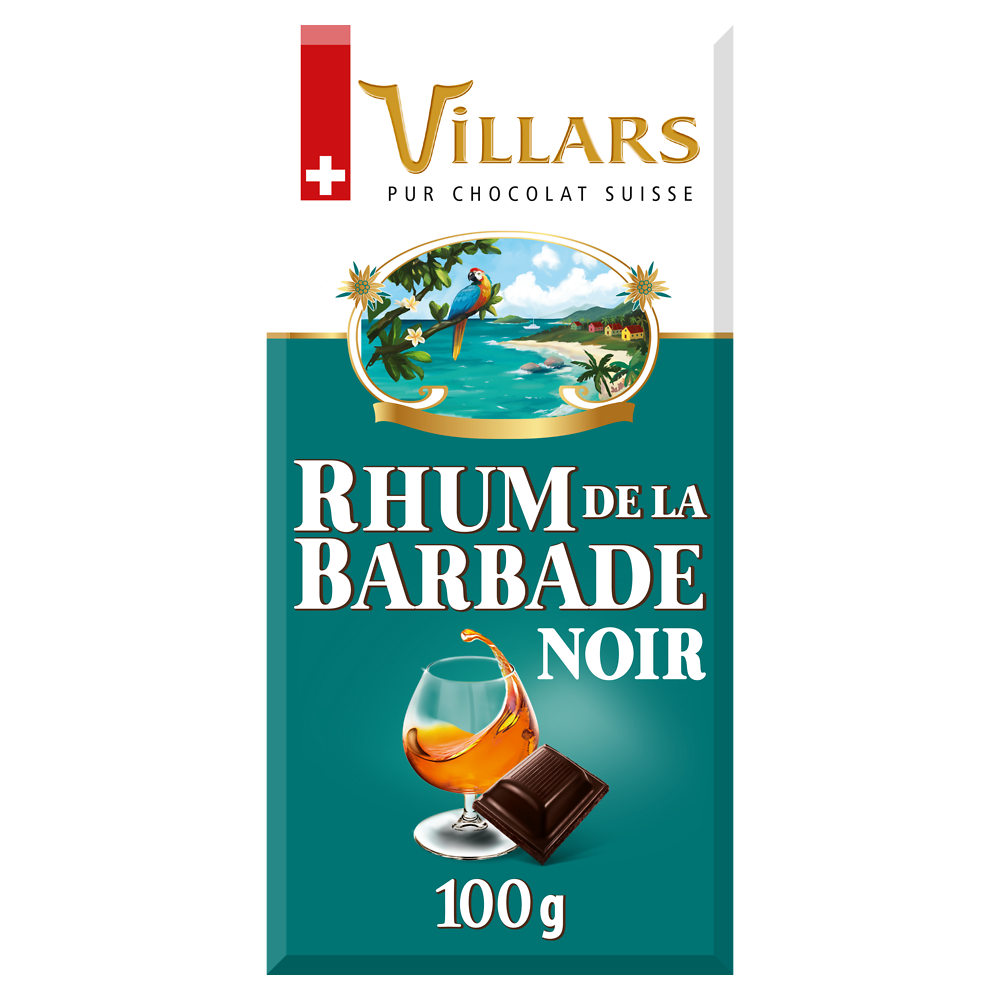 Chocolat noir liqueur rhum de barbade VILLARS tablette 100g