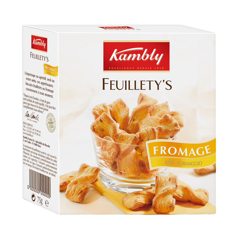 Snacks feuilletés au beurre et gruyère Suisse Feuillety's KAMBLY, 75g