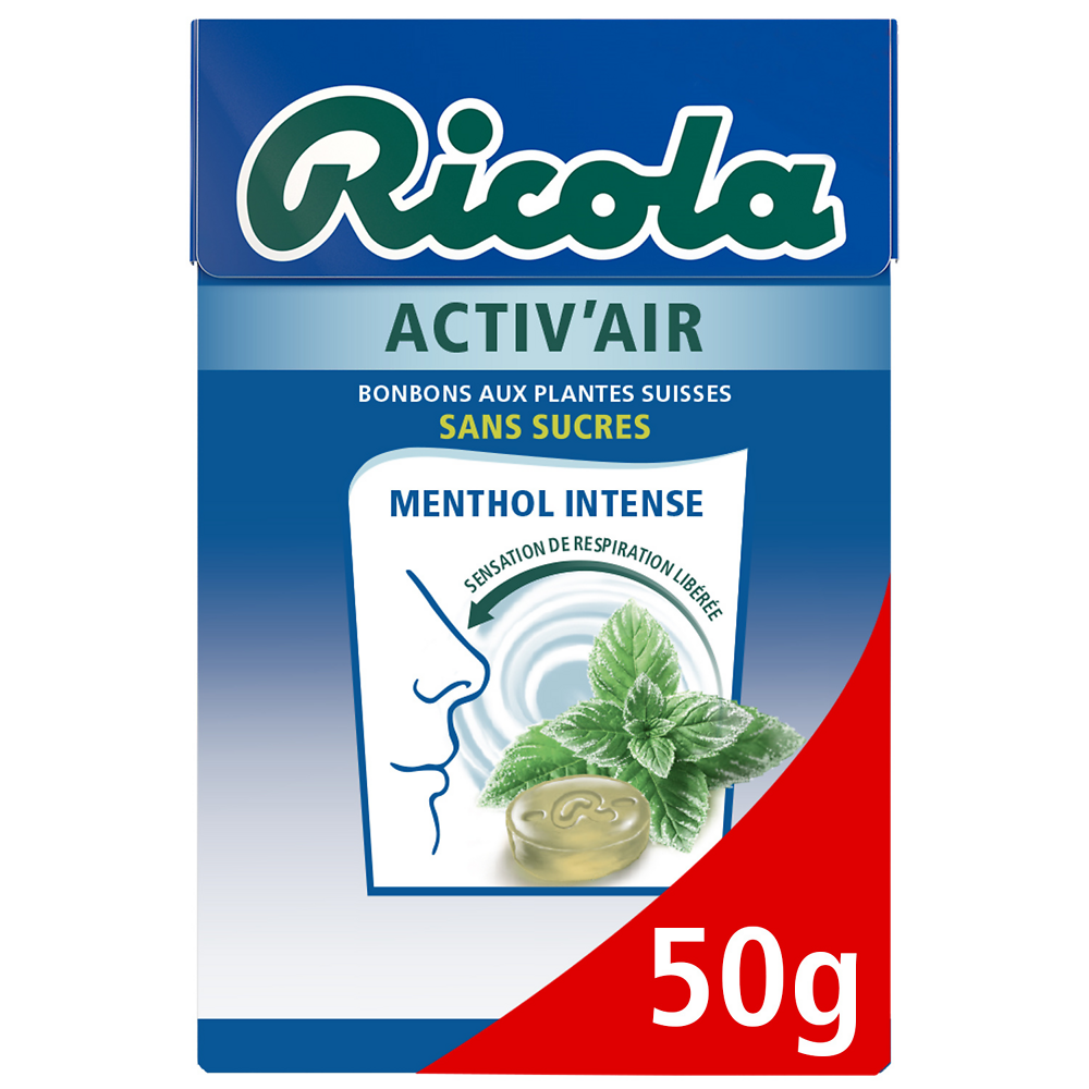 Bonbons menthol intense activ'air ss sucres  RICOLA bte 50g