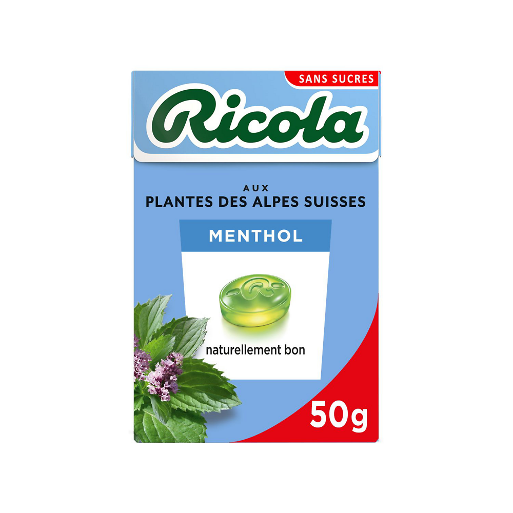 Bonbons menthol ss sucres avec stévia RICOLA boîte 50g