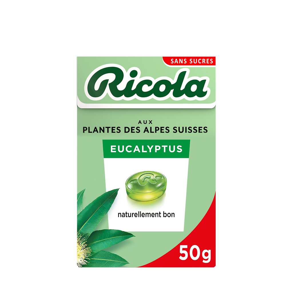 Bonbons pastilles eucalyptus sans sucre stévia RICOLA bte 50g