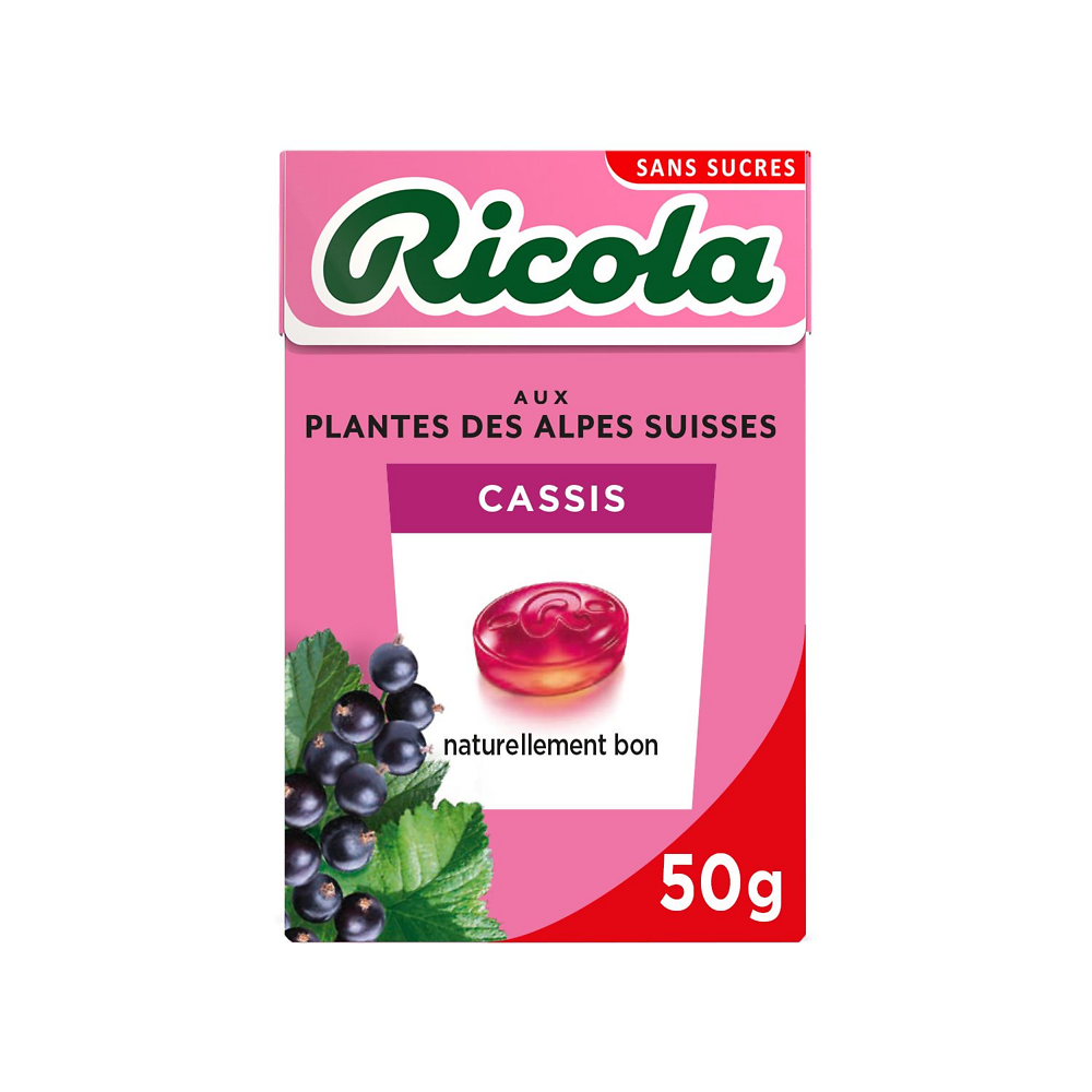 Bonbons cassis sans sucres avec stévia  RICOLA boîte 50g