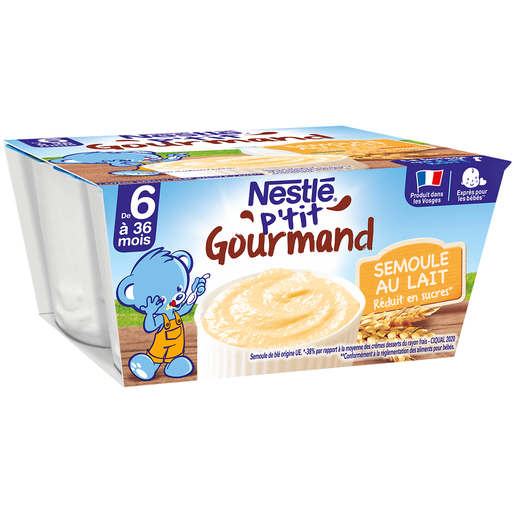 Desserts lactés P'TIT GOURMAND Semoule lait 6M+ NESTLE - 4x100g