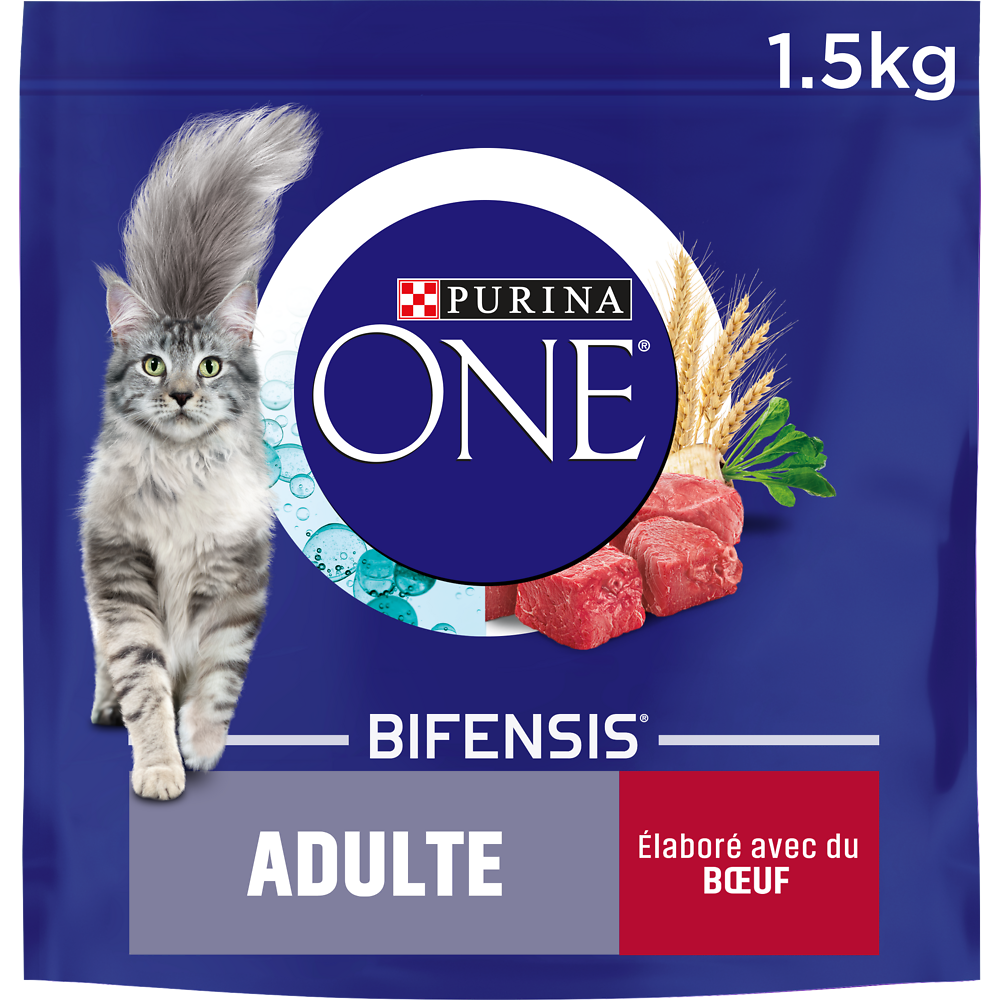 Croquettes pour chat adulte Boeuf, Céréales Complètes PURINA ONE - 1,5kg