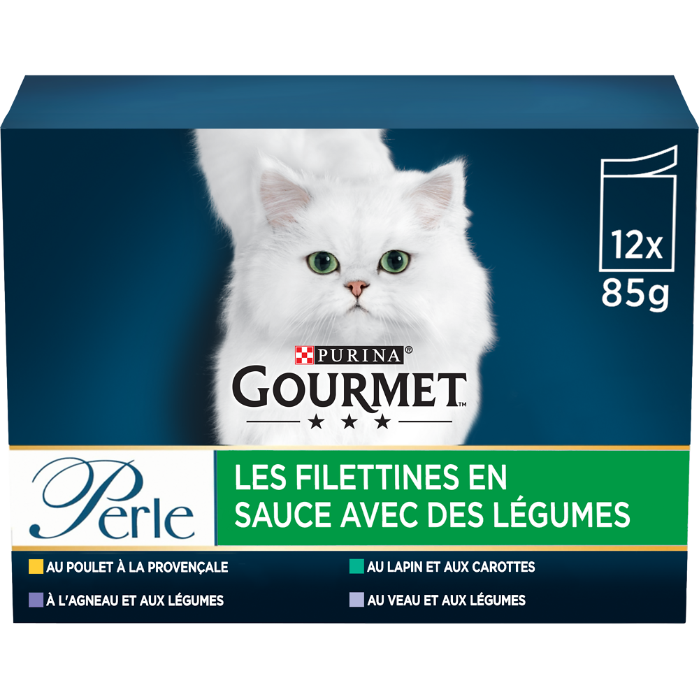 Sachets fraîcheur pour chat PERLE Les Filettines Légumes GOURMET - 12x85g