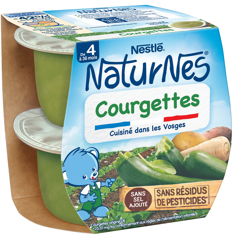 Petits pots bébé courgettes NATURNES, dès 4-6 mois, 2x130g