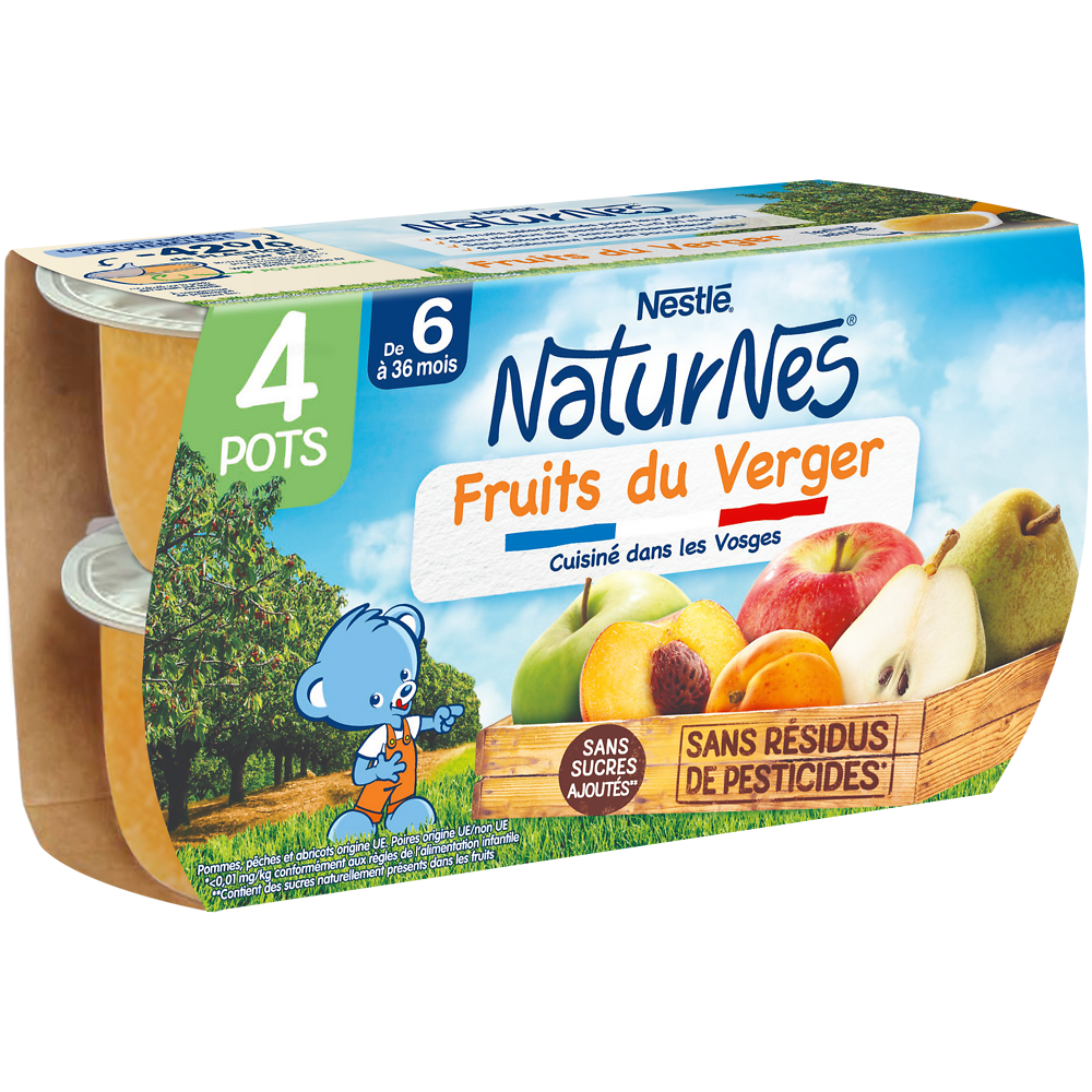 Purée de fruits NATURNES Fruits du verger 6M+ NATURNES - 4x130g