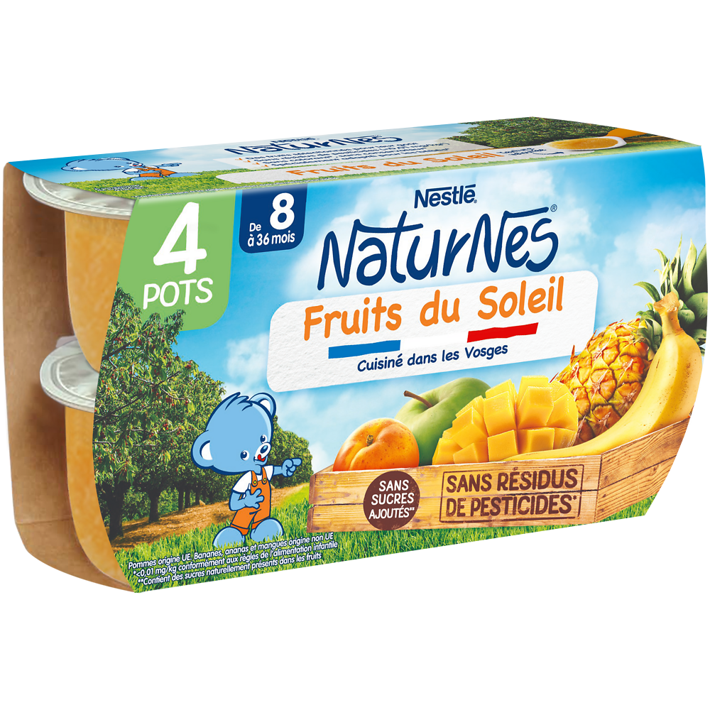 Purée de fruits NATURNES Fruits du soleil 8M+ NATURNES - 4x130g