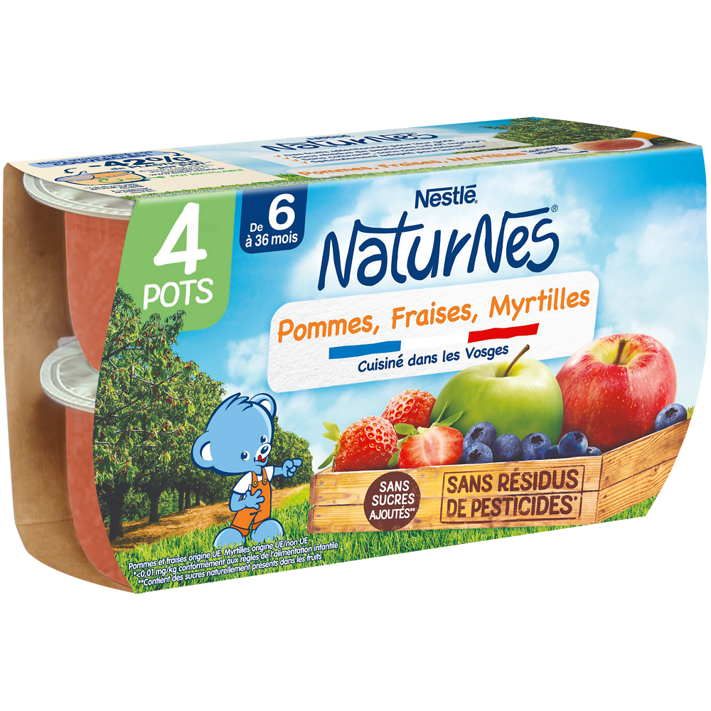 Purée de fruits Pommes fraises myrtilles 6M+ NATURNES - 4x130g