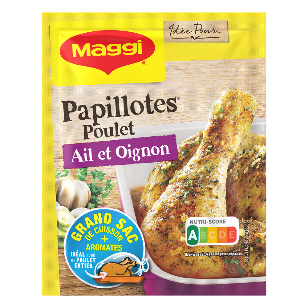 Assaisonnement papillottes de poulet à l'ail et aux oignons MAGGI, sachet de 36g