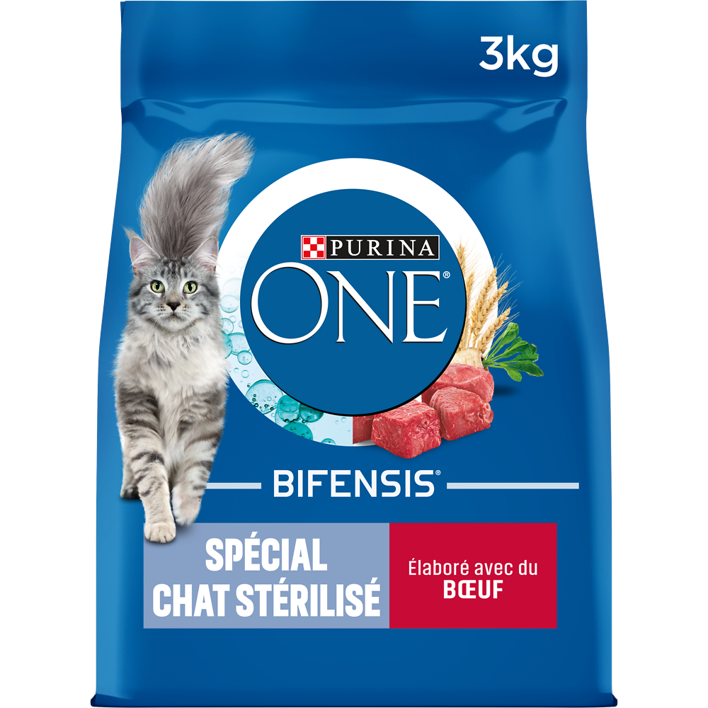 Croquettes pour chat adulte stérilisé Boeuf, Blé PURINA ONE - 3kg