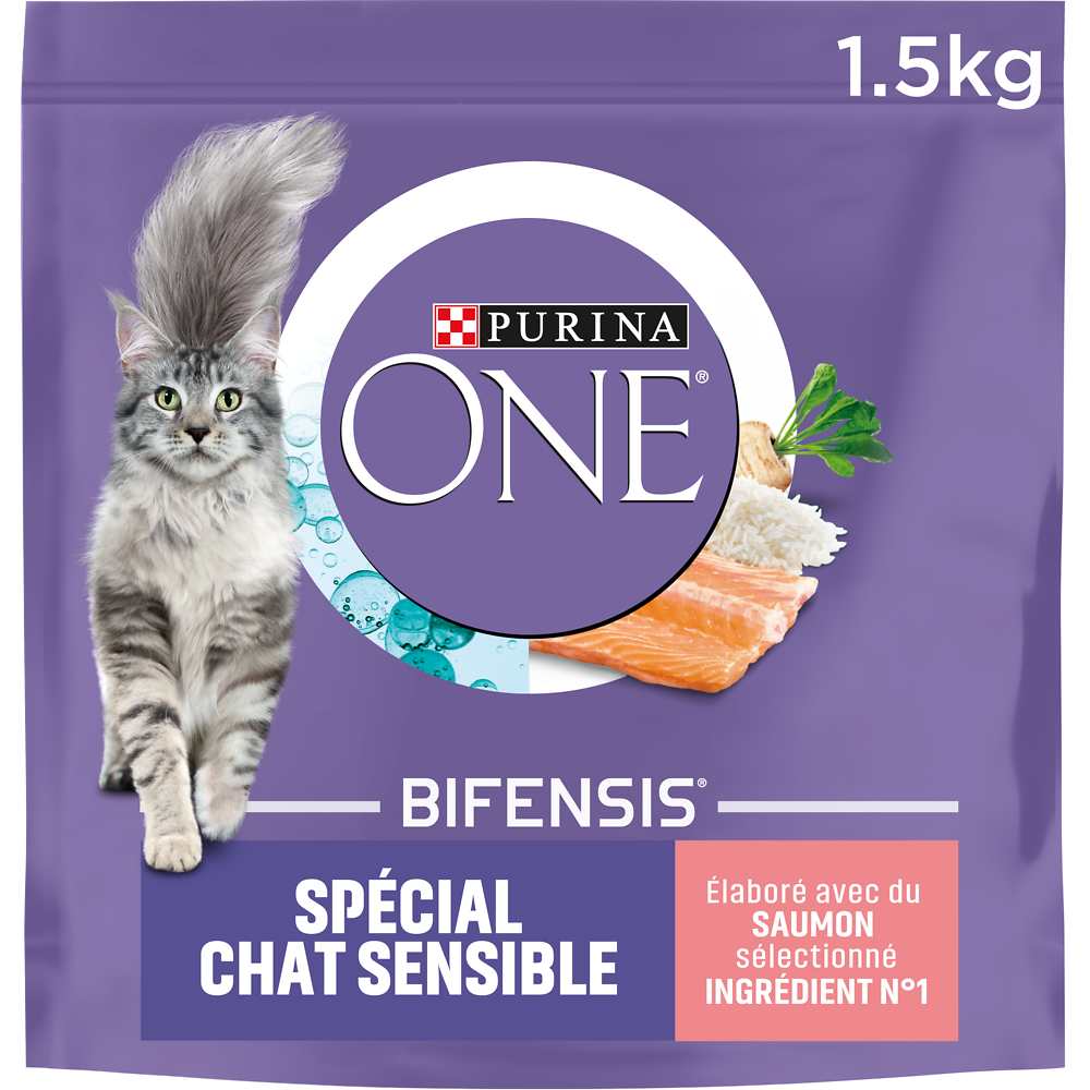 Croquettes pour chat adulte SENSIBLE Saumon, Riz PURINA ONE - 1,5kg