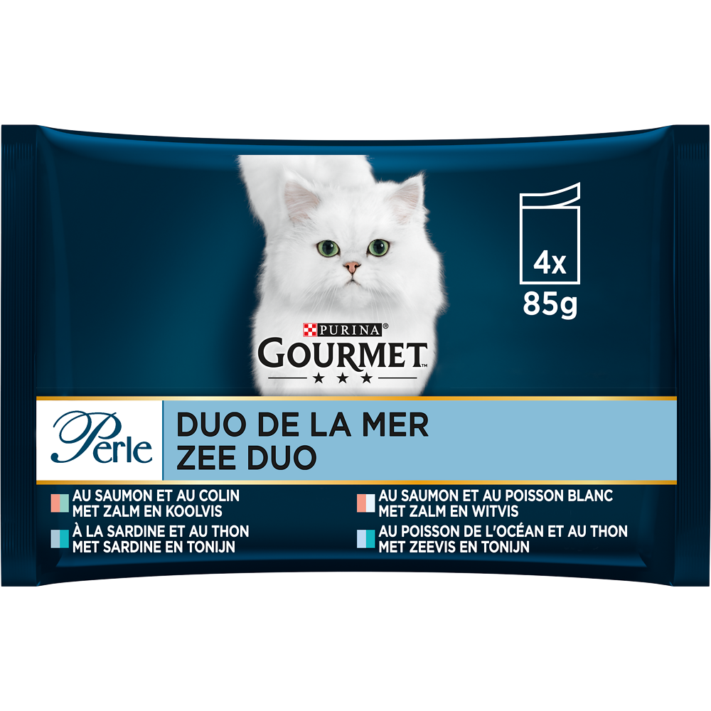 Sachets fraîcheur pour chat PERLE Duo de la Mer GOURMET - 4x85g