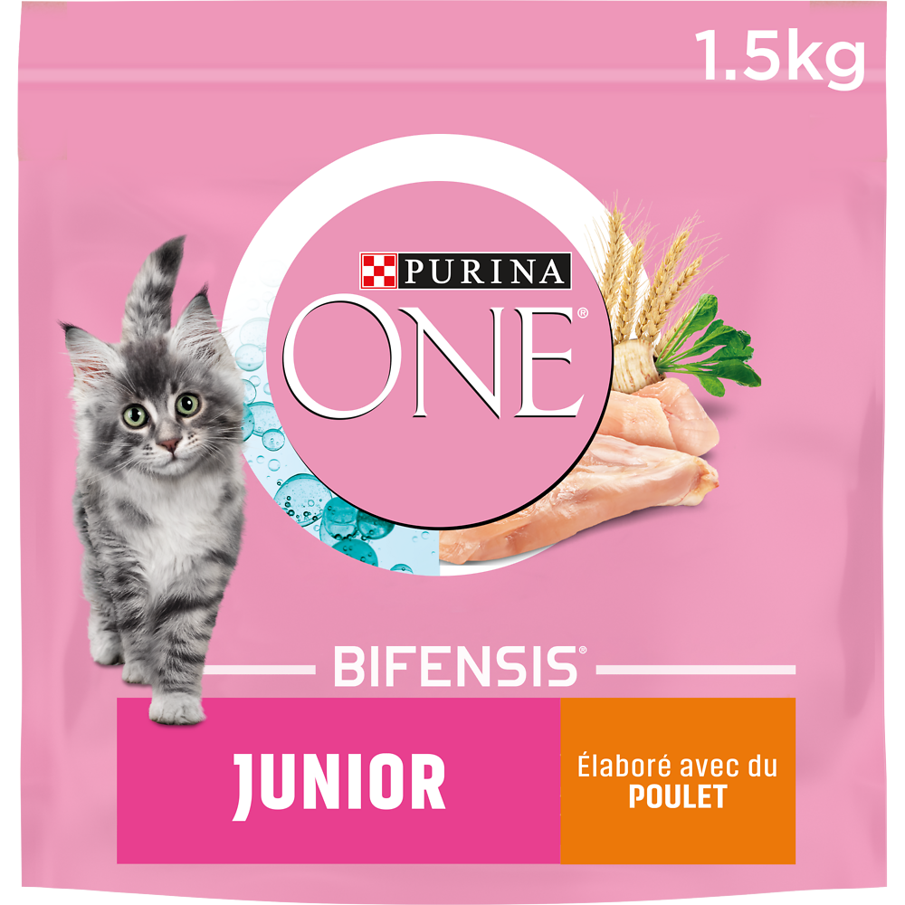 Croquettes pour chaton JUNIOR Poulet, Céréales Complètes PURINA ONE -1,5kg