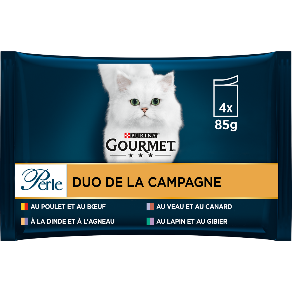 Sachets fraîcheur pour chat PERLE Duo de la Campagne GOURMET - 4x85g