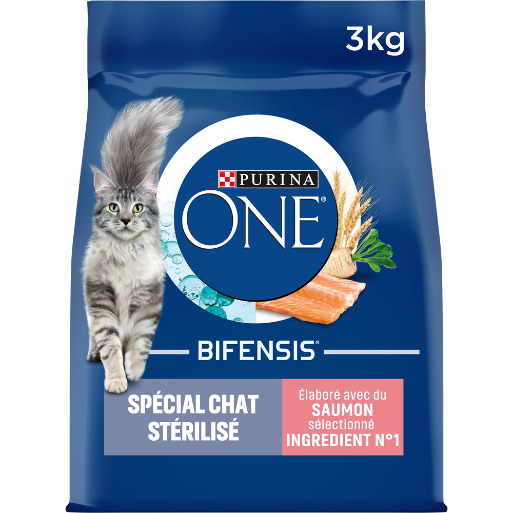 Croquettes pour chat adulte stérilisé Saumon, Blé PURINA ONE - 3kg