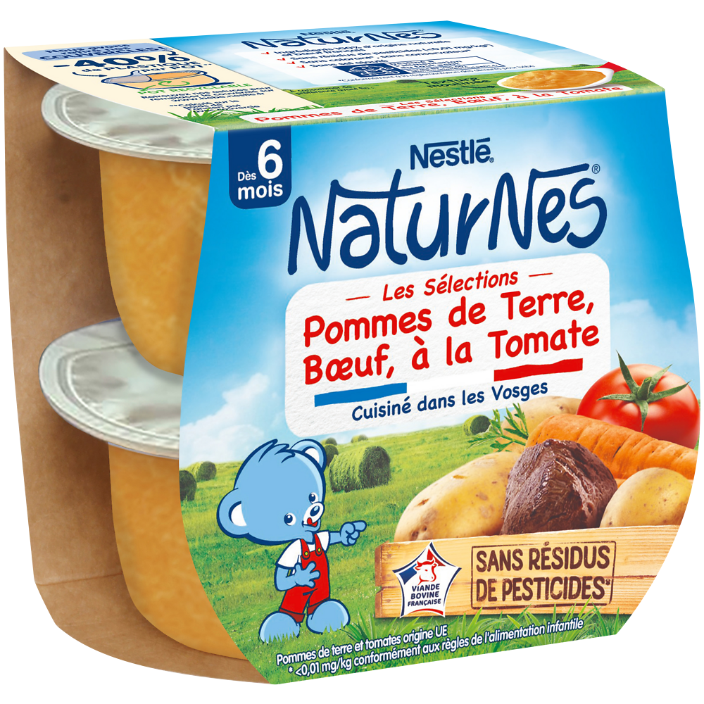 Plats complets Pommes de terre, tomates et boeuf 6M+ NATURNES - 2x200g