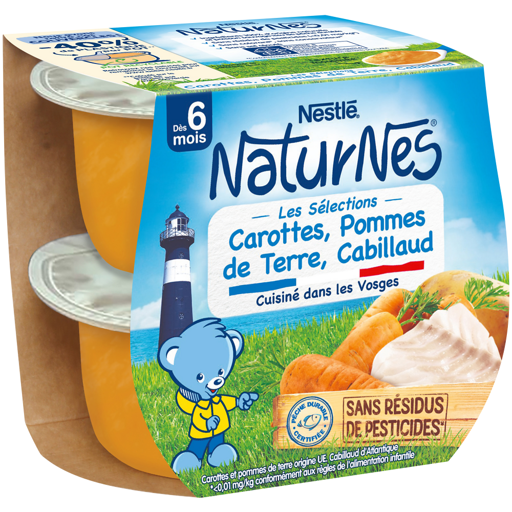 Plats complets Carottes, pommes de terre cabillaud 6M+ NATURNES - 2x200g