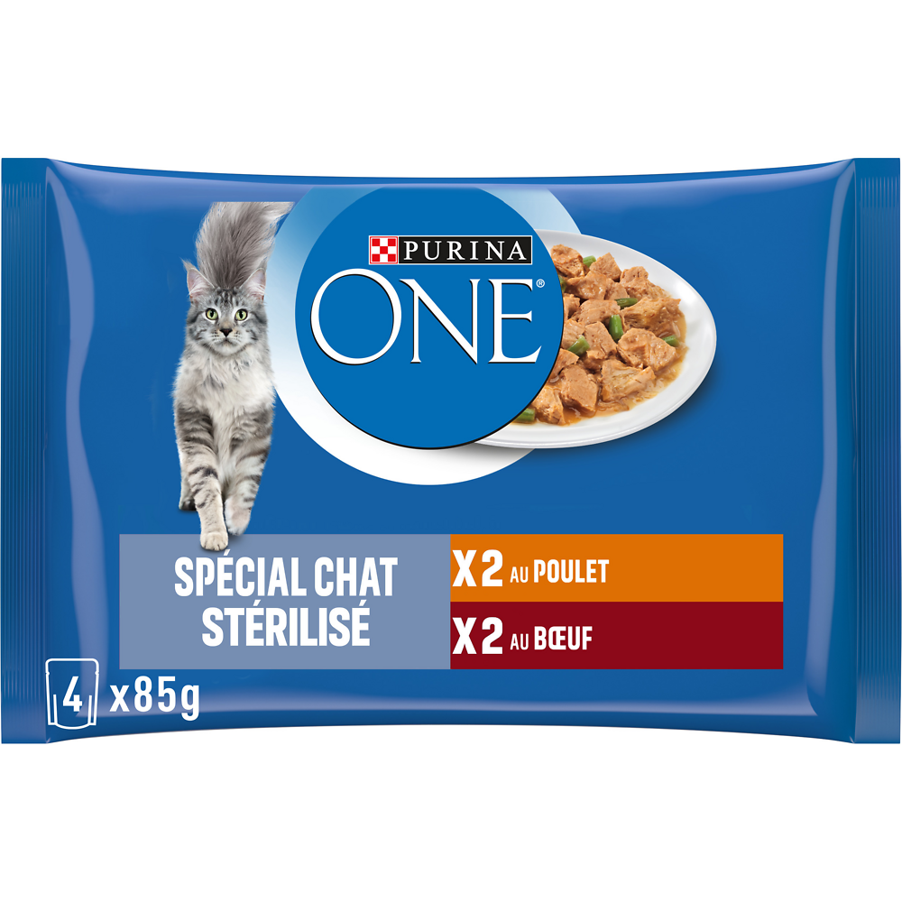 Sachets fraîcheur pour chat adulte stérilisé Poulet Boeuf PURINA ONE-4x85g