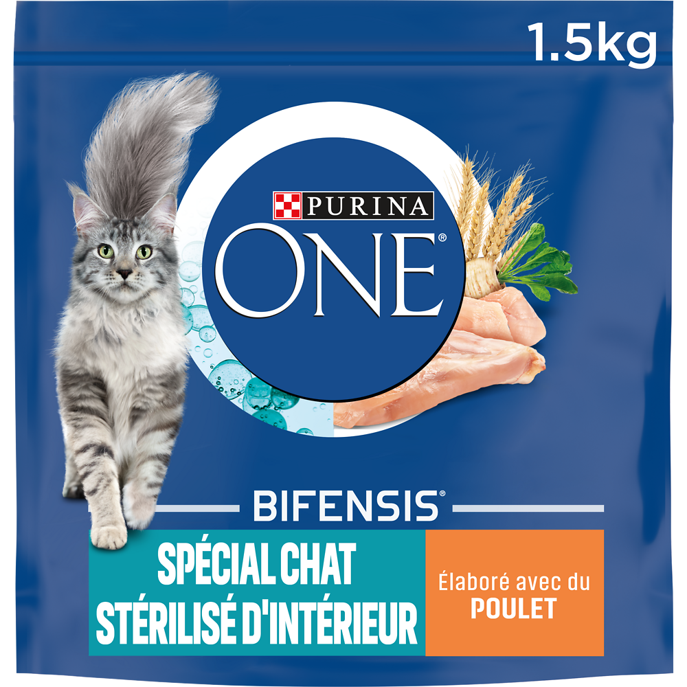 Croquettes pour chat stérilisé Poulet Céréales Complètes PURINA ONE- 1,5kg