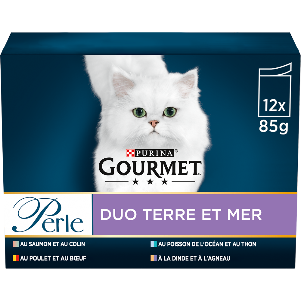 Sachets fraîcheur chat Perle Duo Terre & Mer 4 variétés GOURMET - 12x85g