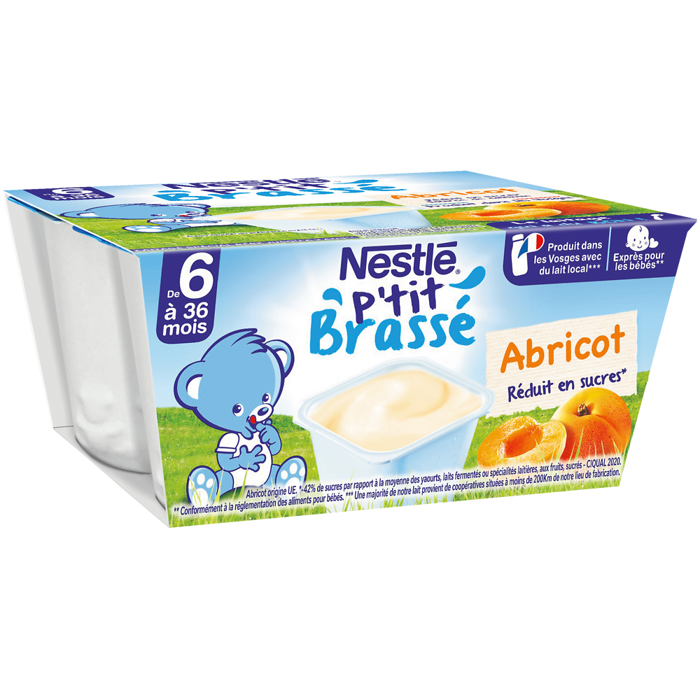 Desserts lactés P'TIT BRASSE Abricot 6M+ NESTLE - 4x100g